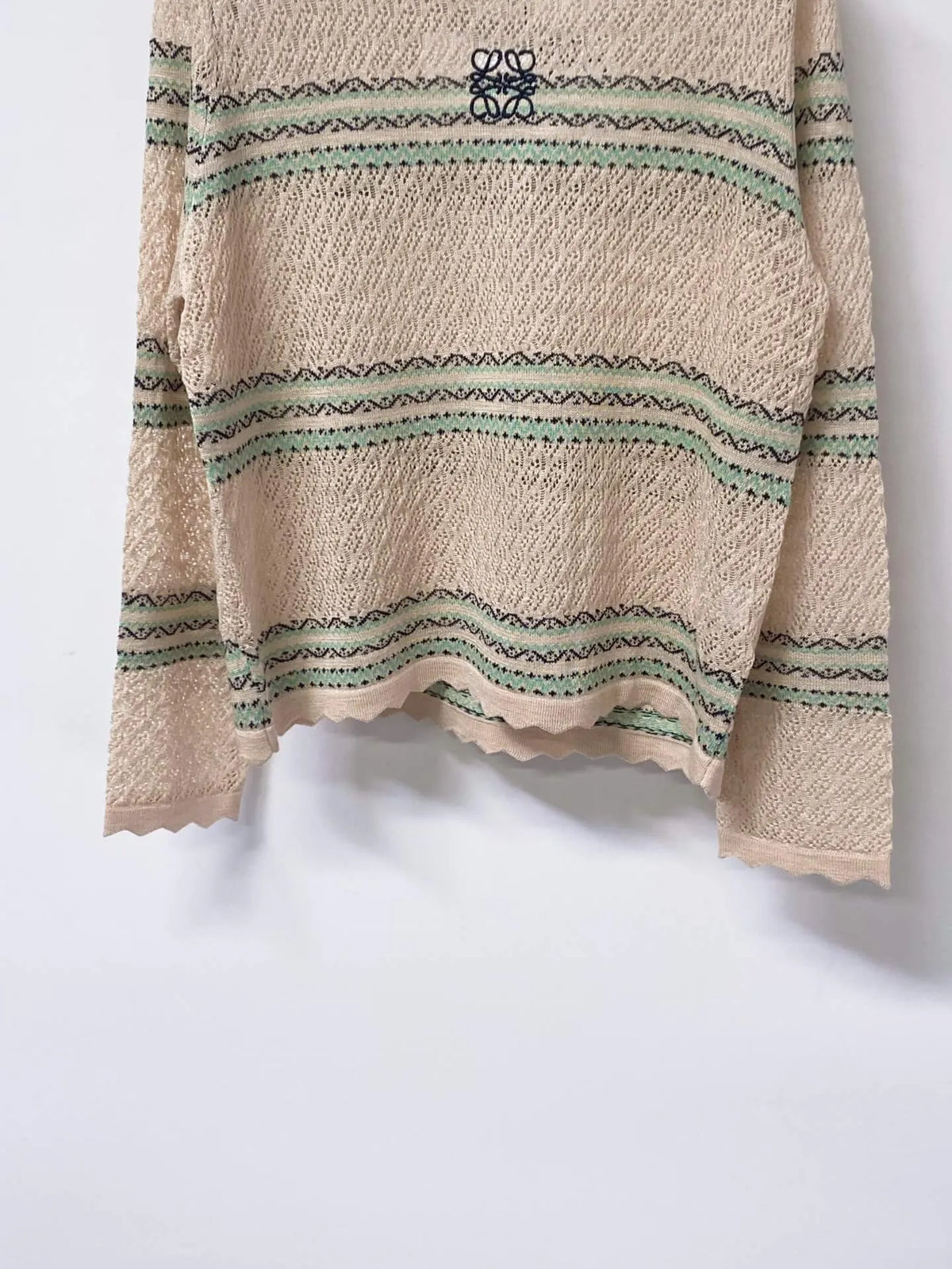 Scallop Neck Striped Hollow Knit Top