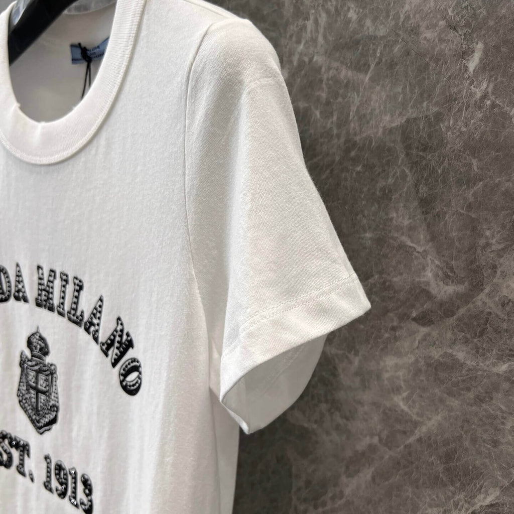 Diamond-Encrusted Letter Print Short Sleeve