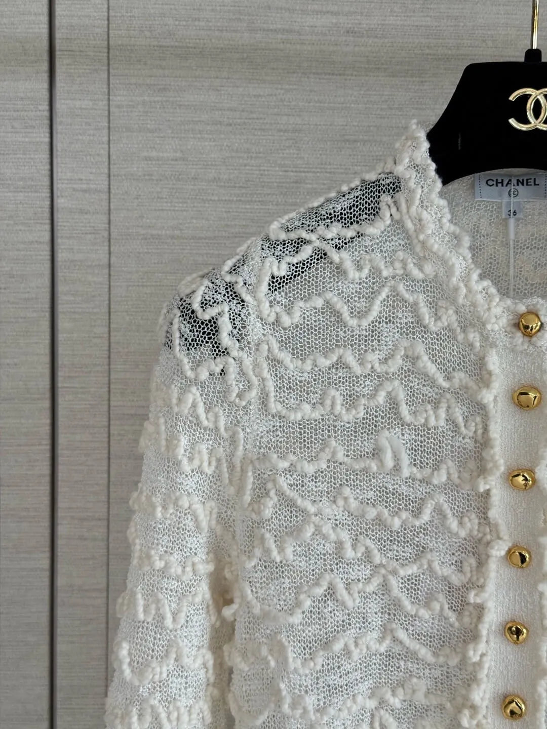 Wavy Textured Mesh Knit Cardigan
