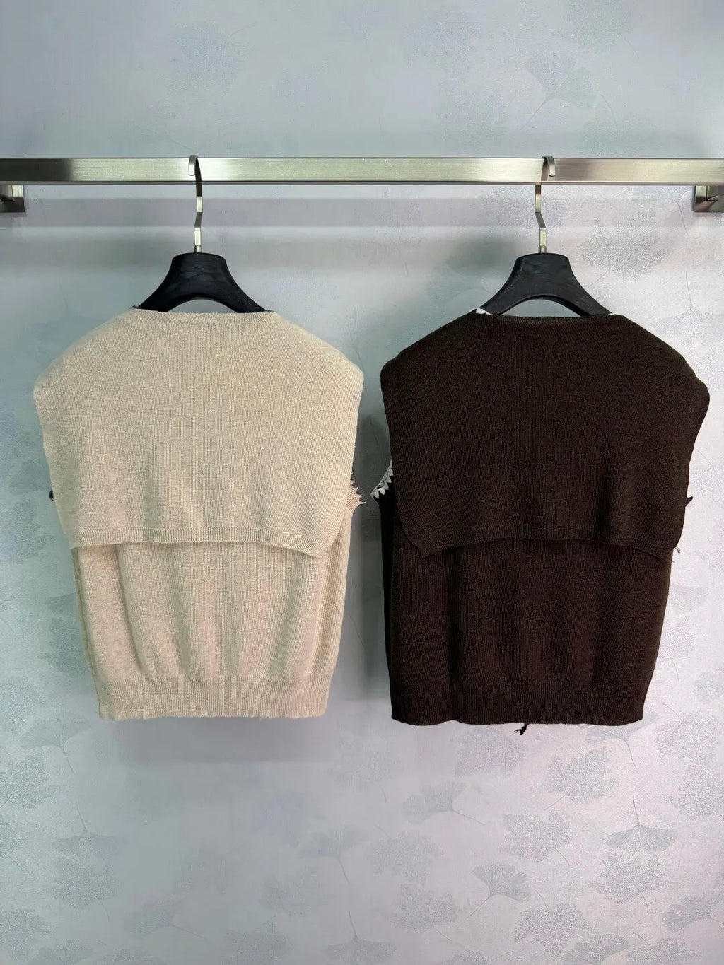 Tie Shawl Scallop Edge Knit Vest