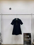 Gold Button Doll Collar Mini Dress