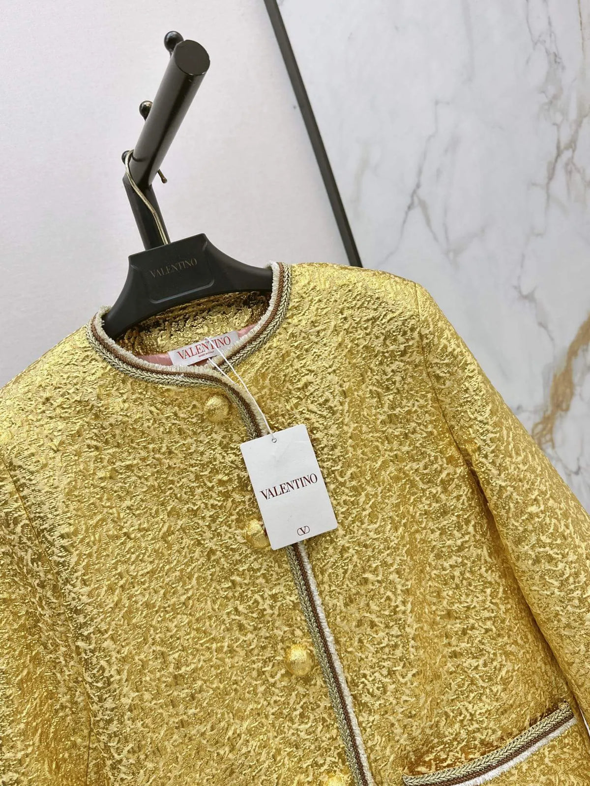 Yellow Textured Round Neck Jacket