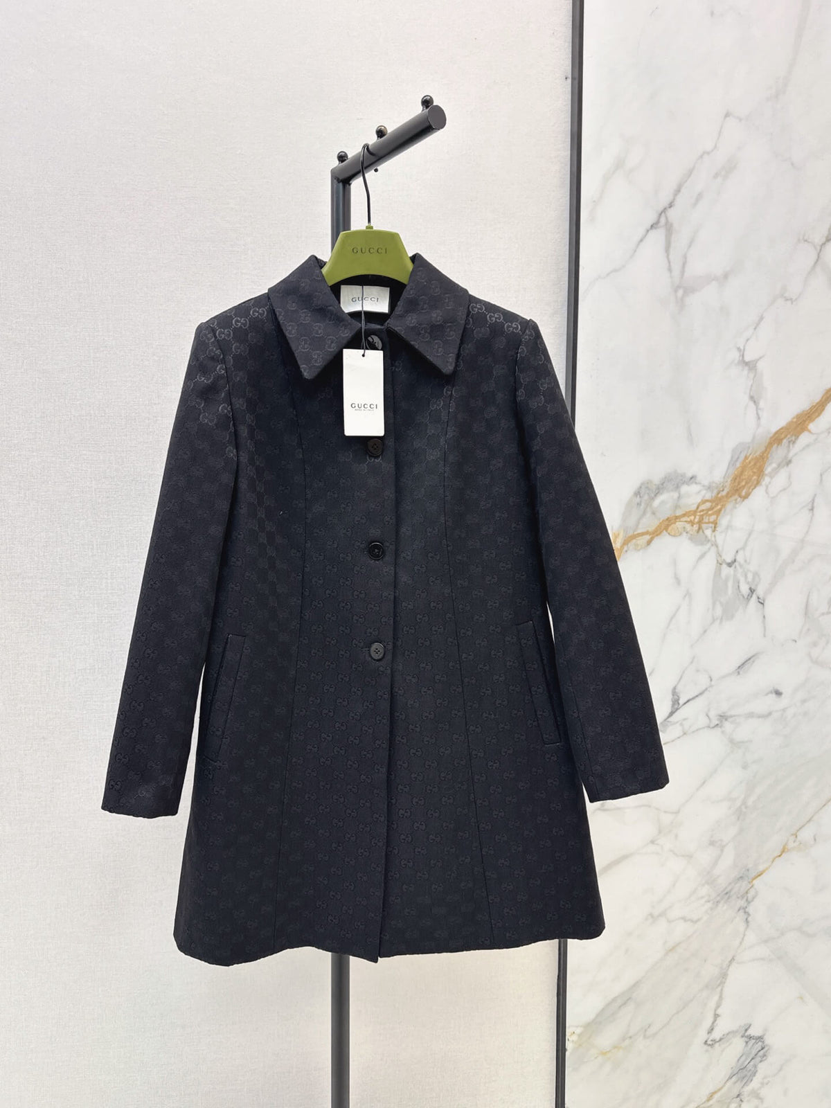 Monogram Collared Mid-Length Coat