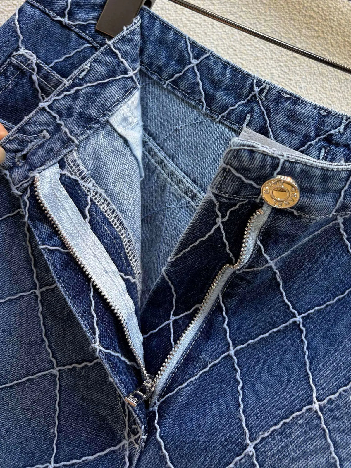 Diamond Stitch Denim Shorts