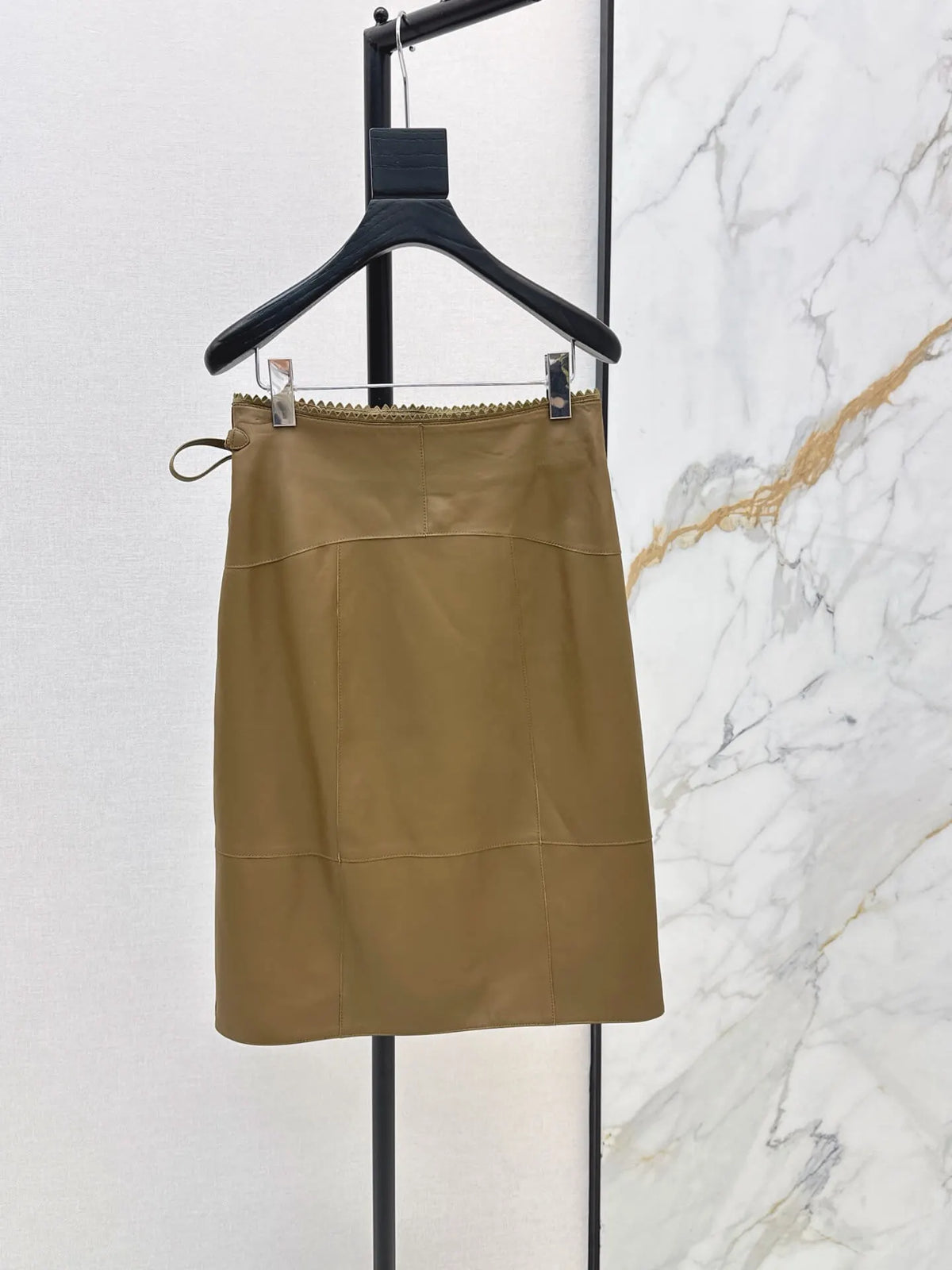 Brown Cropped Leather Jacket Skirt Set