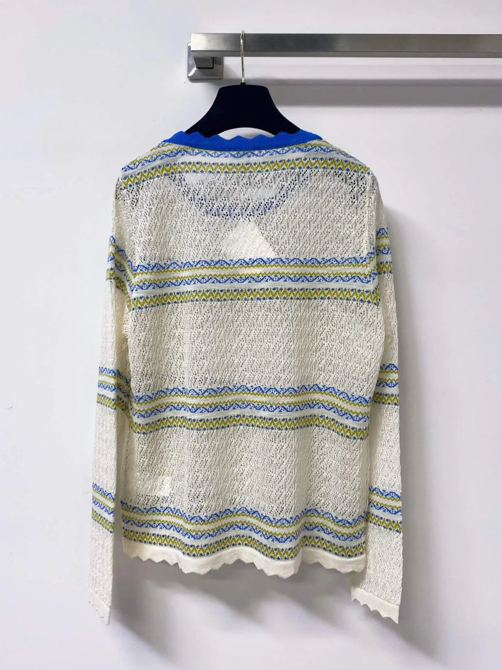Scallop Neck Striped Hollow Knit Top