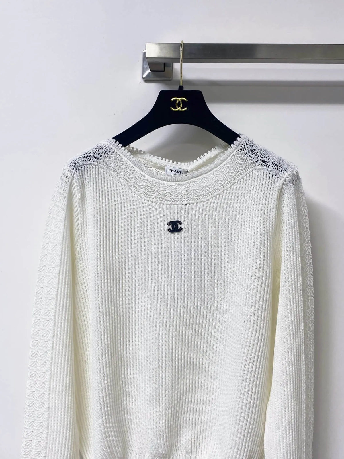 Scallop Neck Hollow Panel Rib Knit Top