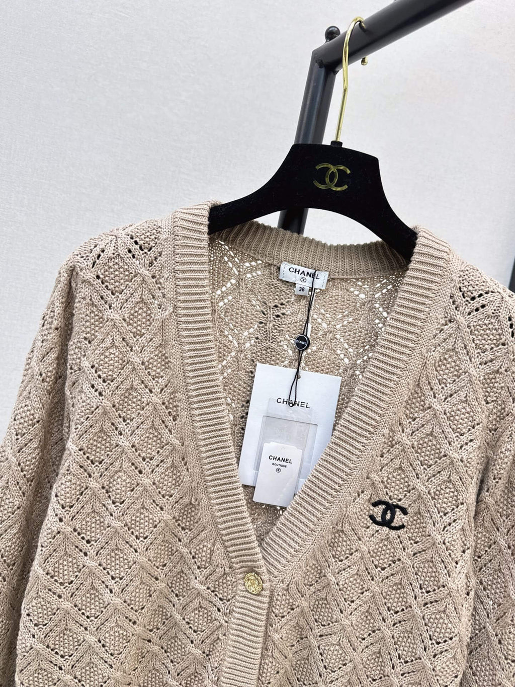 Diamond Hollow V-neck Knit Cardigan