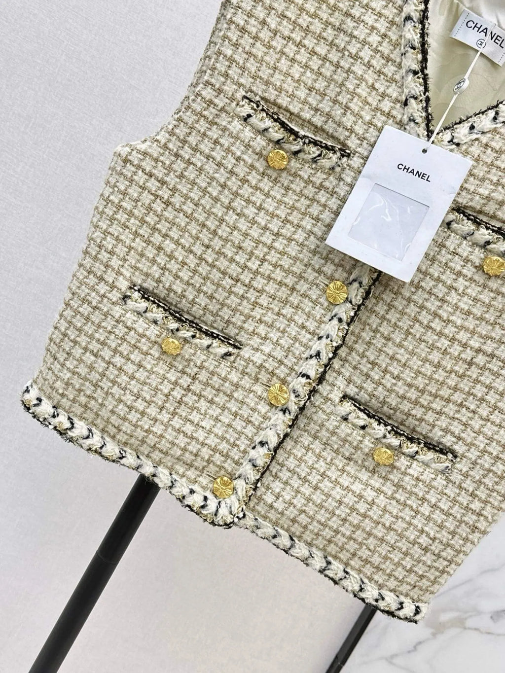Check Tweed Cropped Vest V-Neck