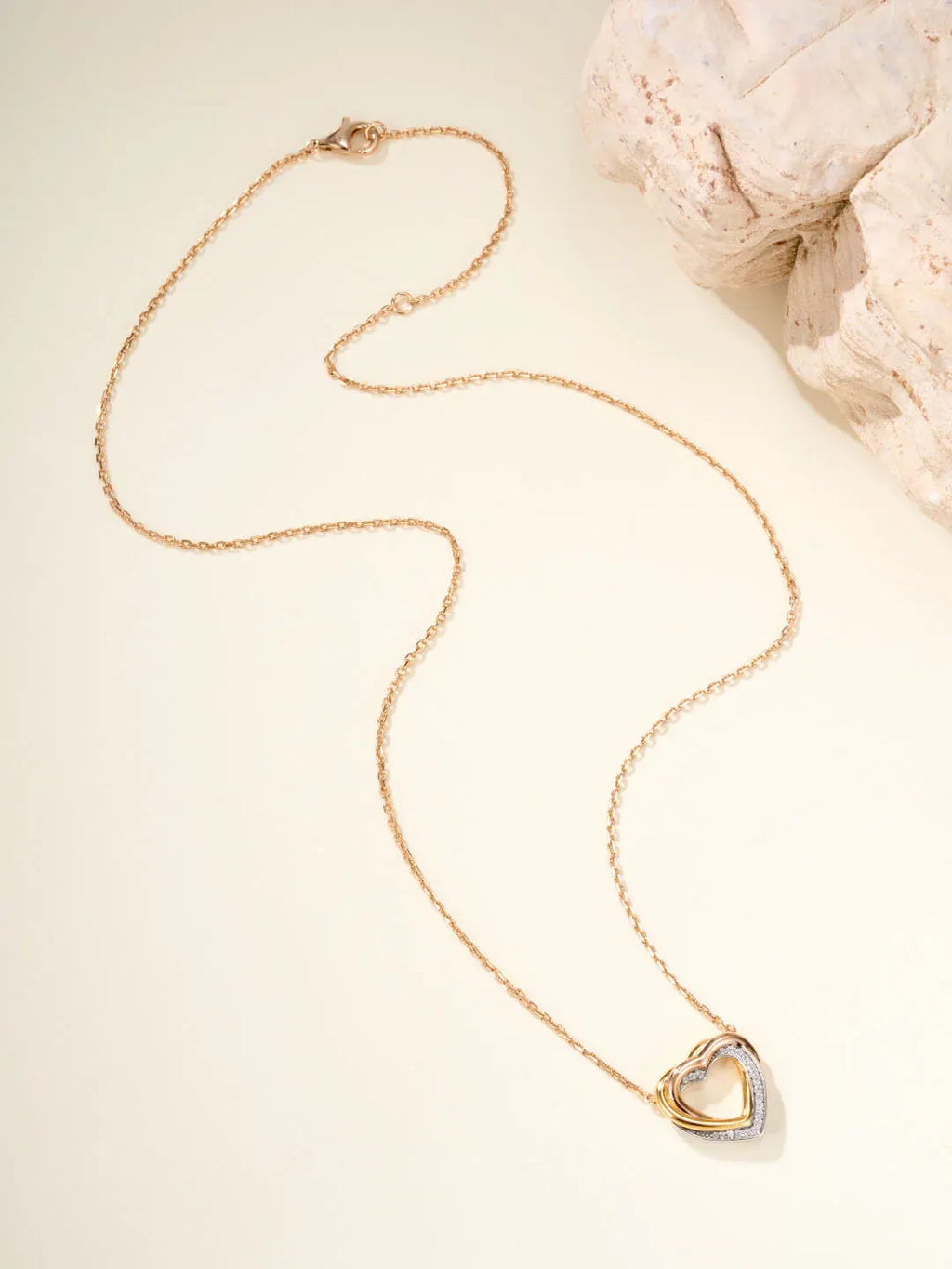 Tri-Tone Diamond Heart Pendant Necklace