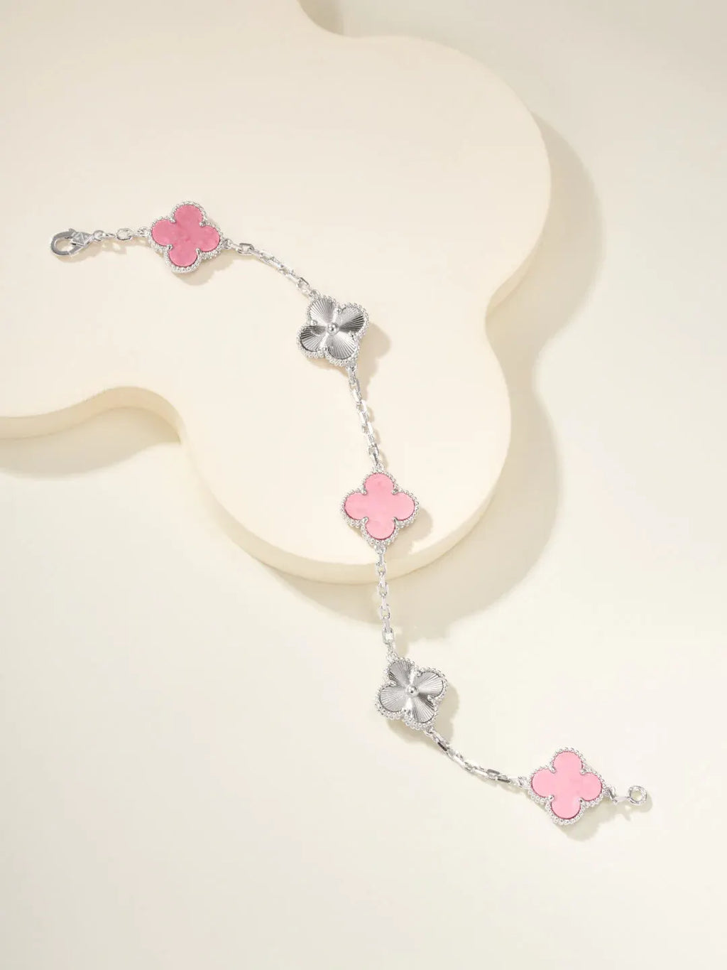 Trendy Pink Floral Link Bracelet