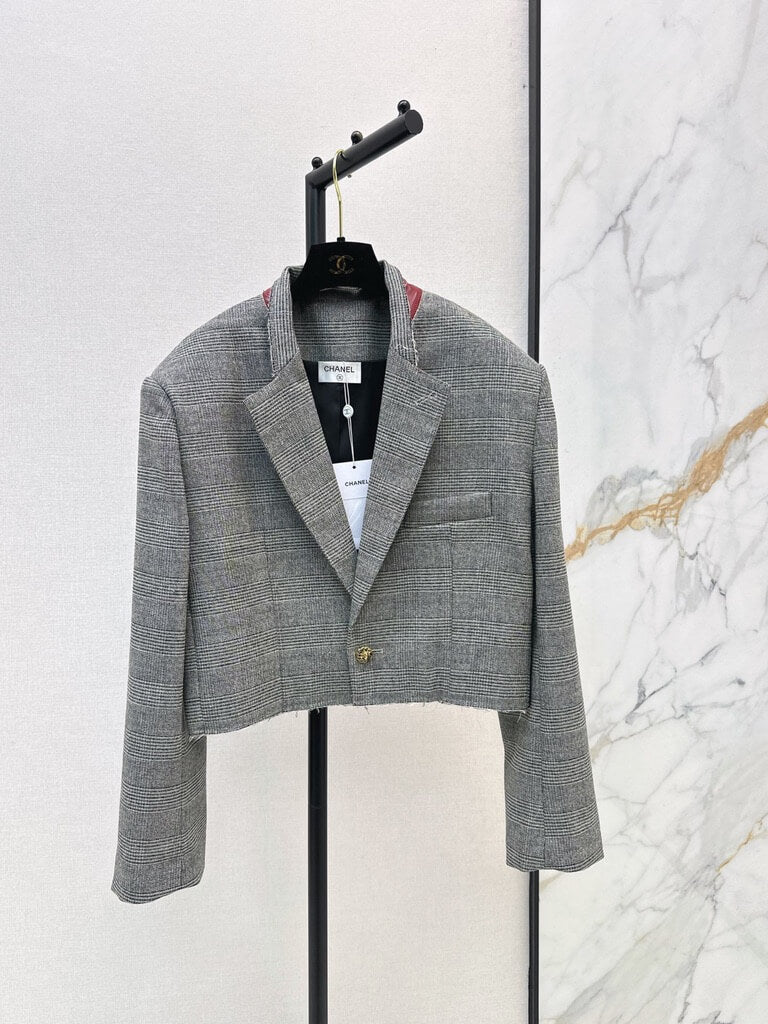 Plaid Cropped Blazer Skirt Set
