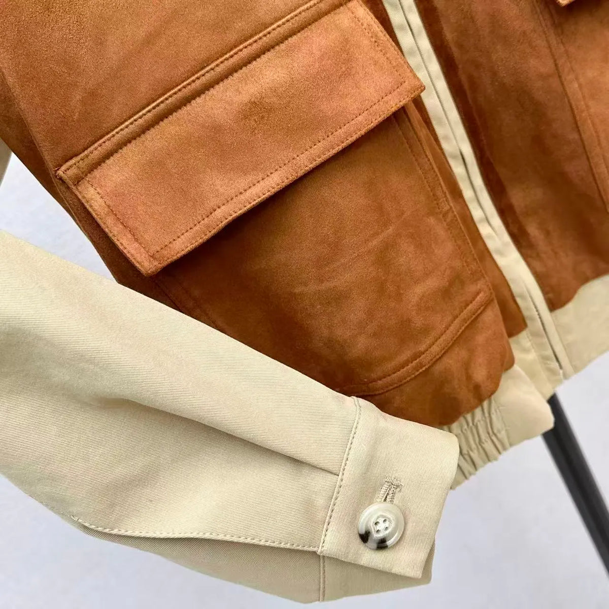 Eco-Friendly Suede Color-Block Jacket