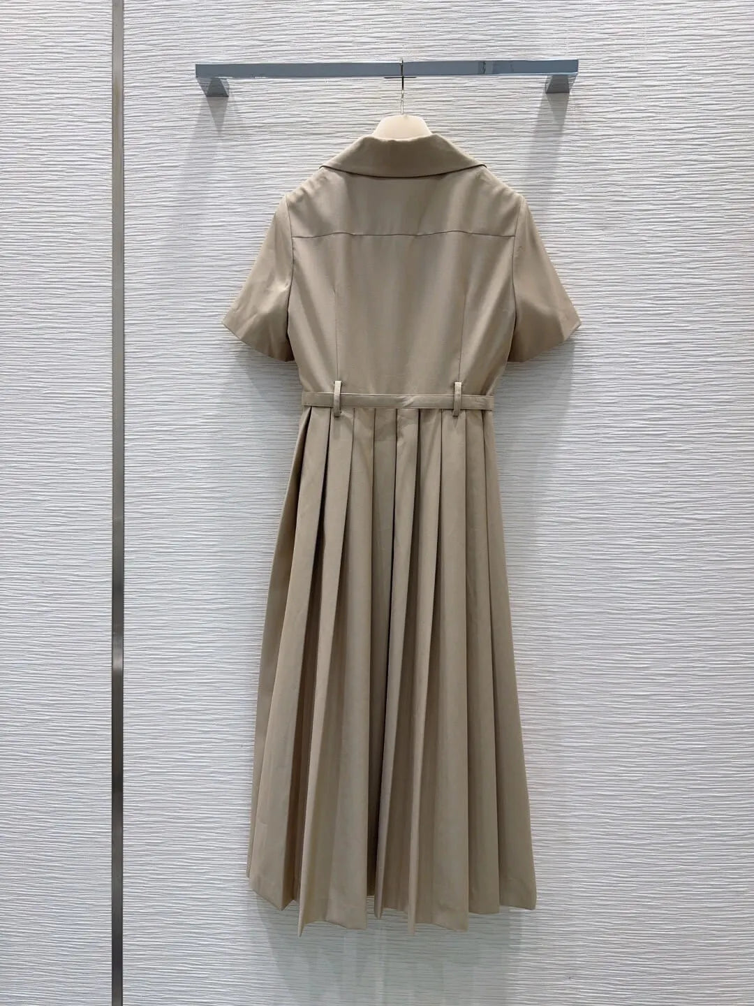Belted Pleated Shirt Midi Dress