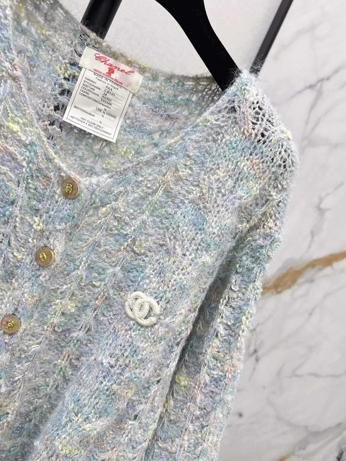 Multicolor Mohair V-neck Hollow Knit Cardigan