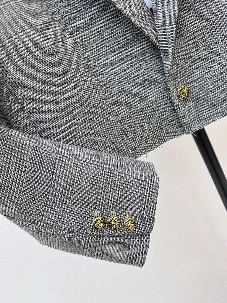Plaid Cropped Blazer Skirt Set