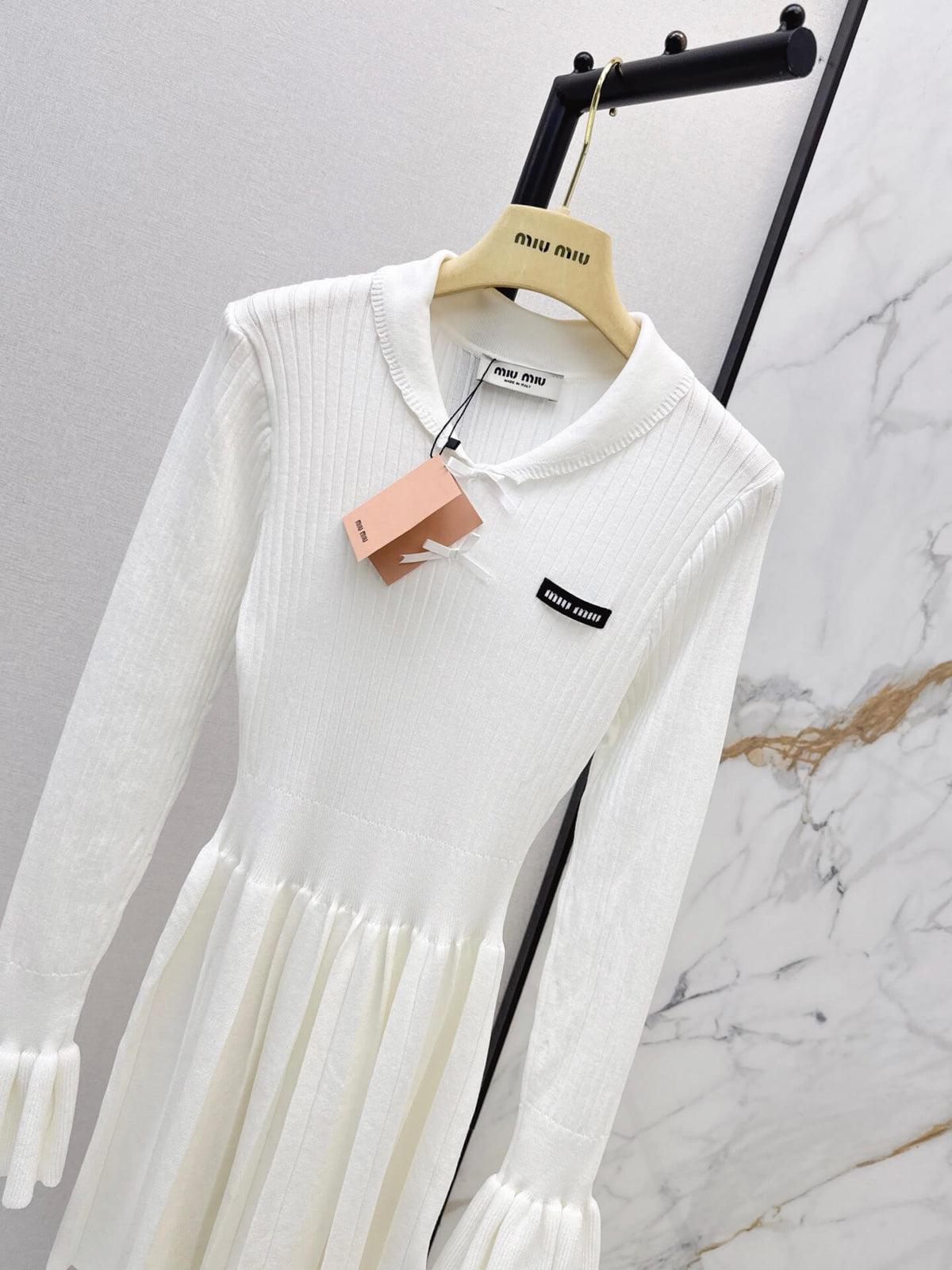 Collar Tie Flare Sleeve Knit Dress