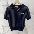 Color-Block Stripe Polo Knit Top