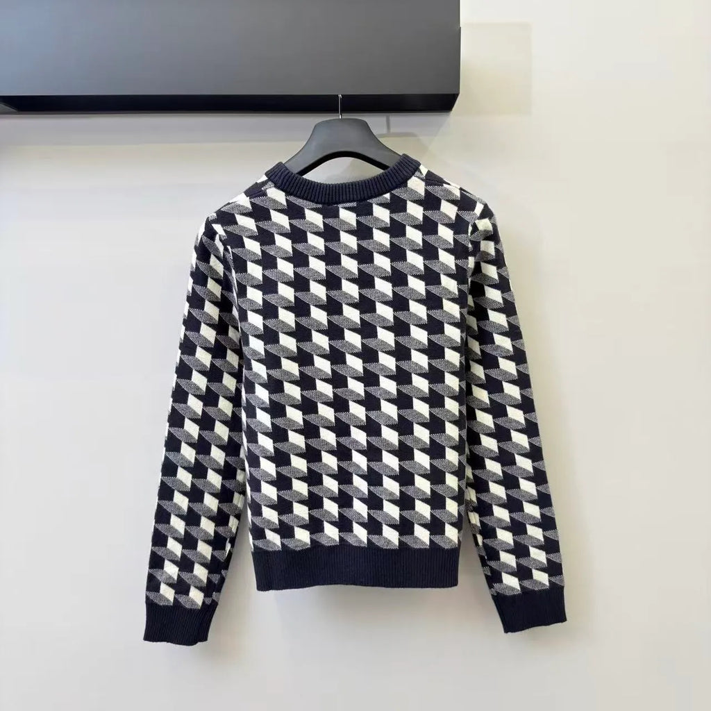 Houndstooth Bow Knit Long Sleeve