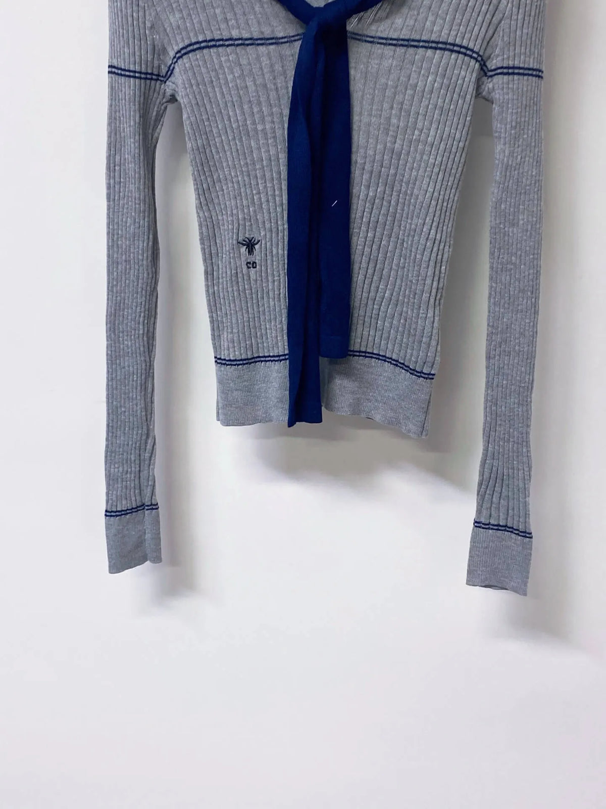 Nautical Tie Shawl Rib Knit Long Sleeve Top