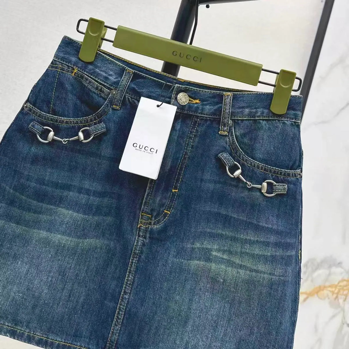 Classic Horsebit Denim Mini Skirt