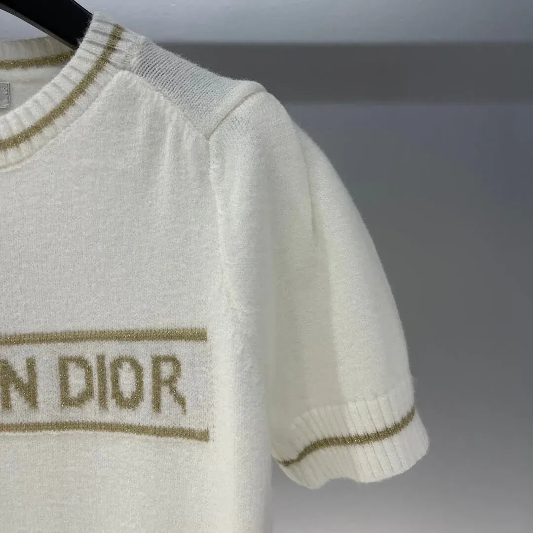 Star and Letter Embroidered Knitted Short Sleeve