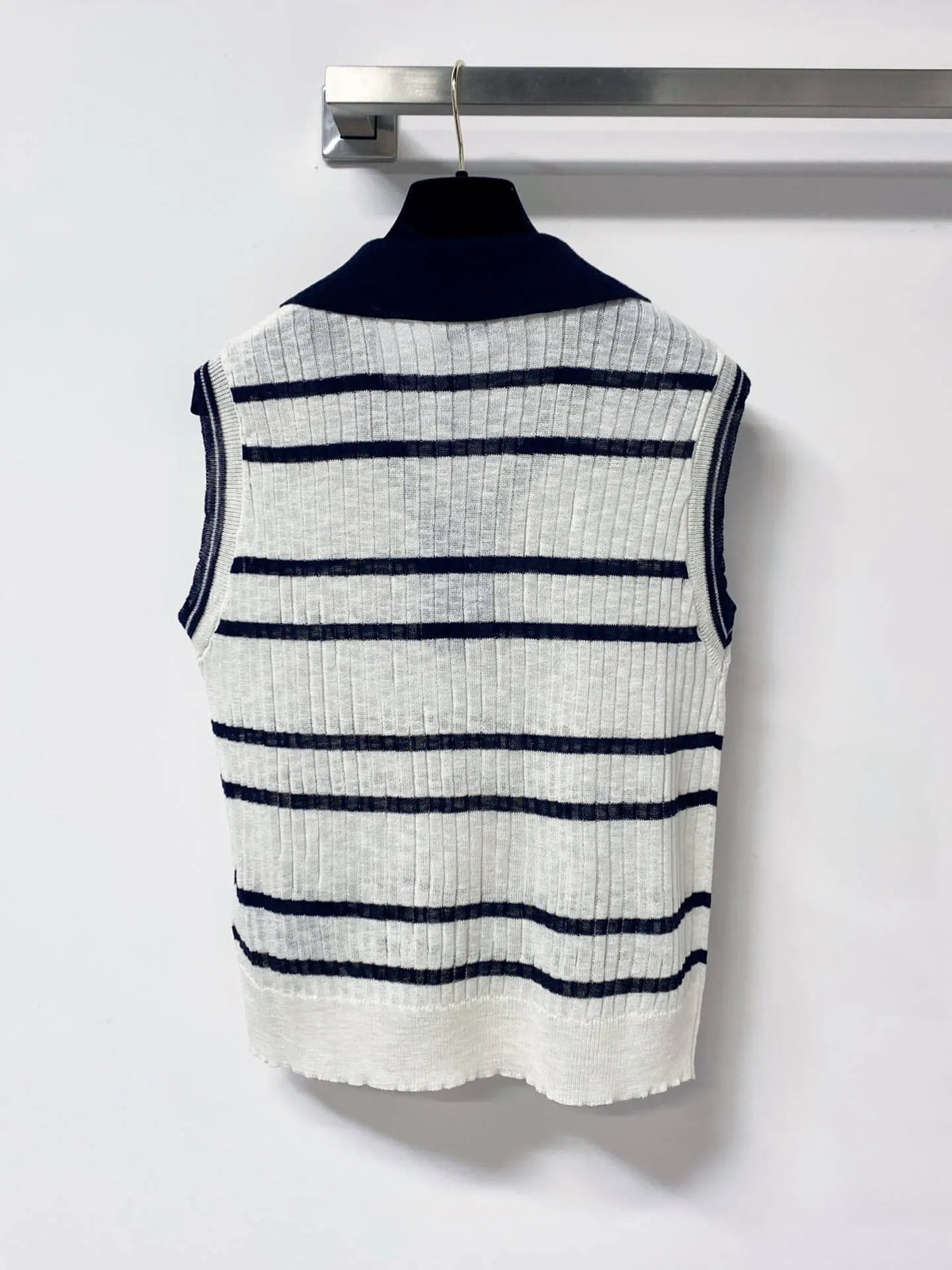 Vintage Striped Polo Collar Knit Vest