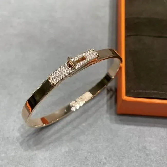 Classic Pavé Lock Charm Open Bangle