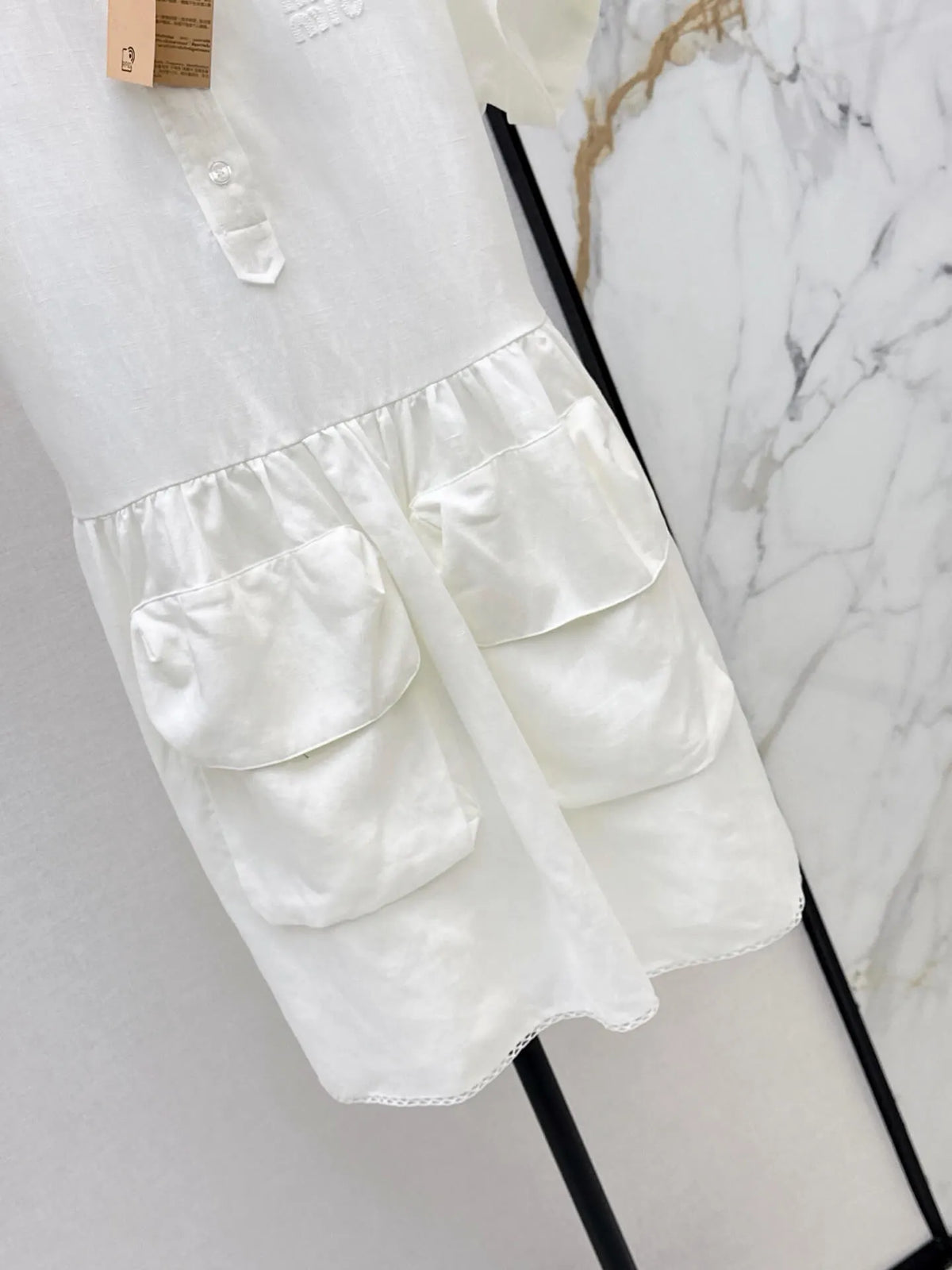 Pocket Detail Linen Shirt Mini Dress