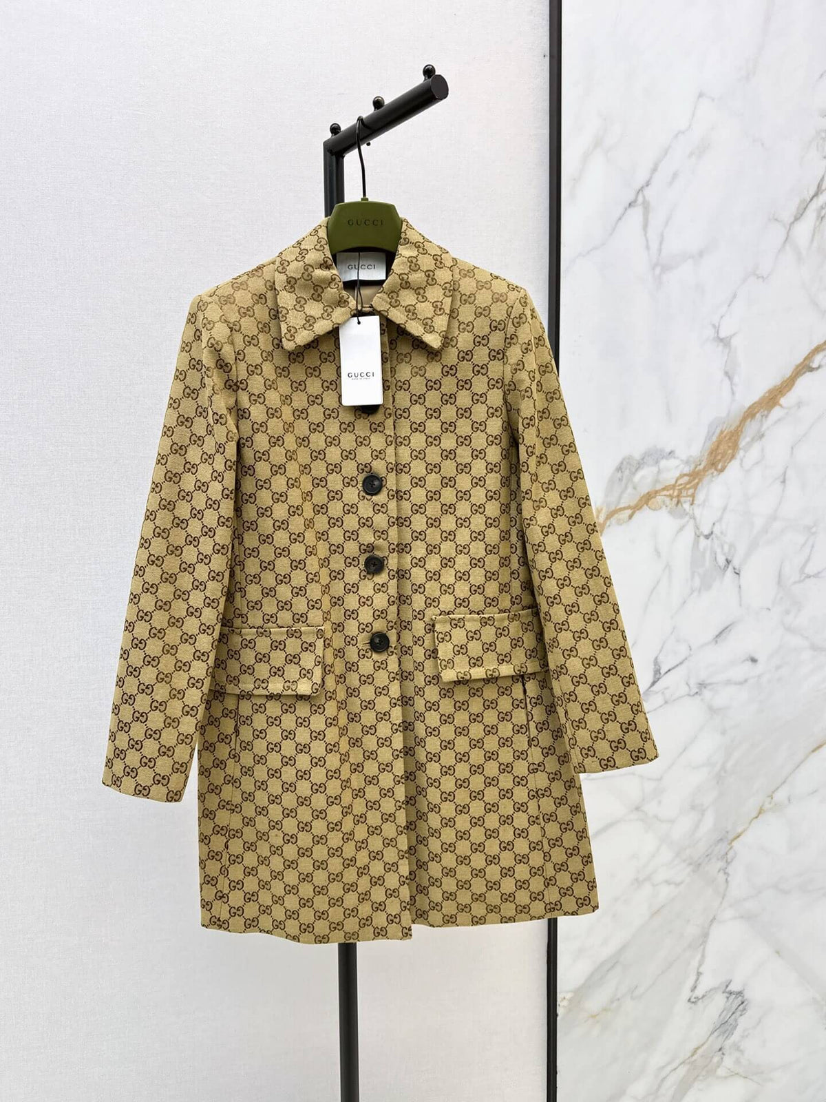 Monogram Collared Mid-Length Coat