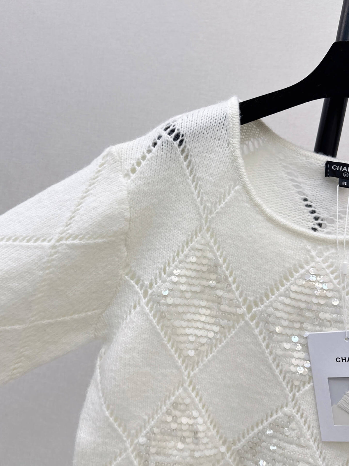 Openwork Diamond Sequin Knit Top