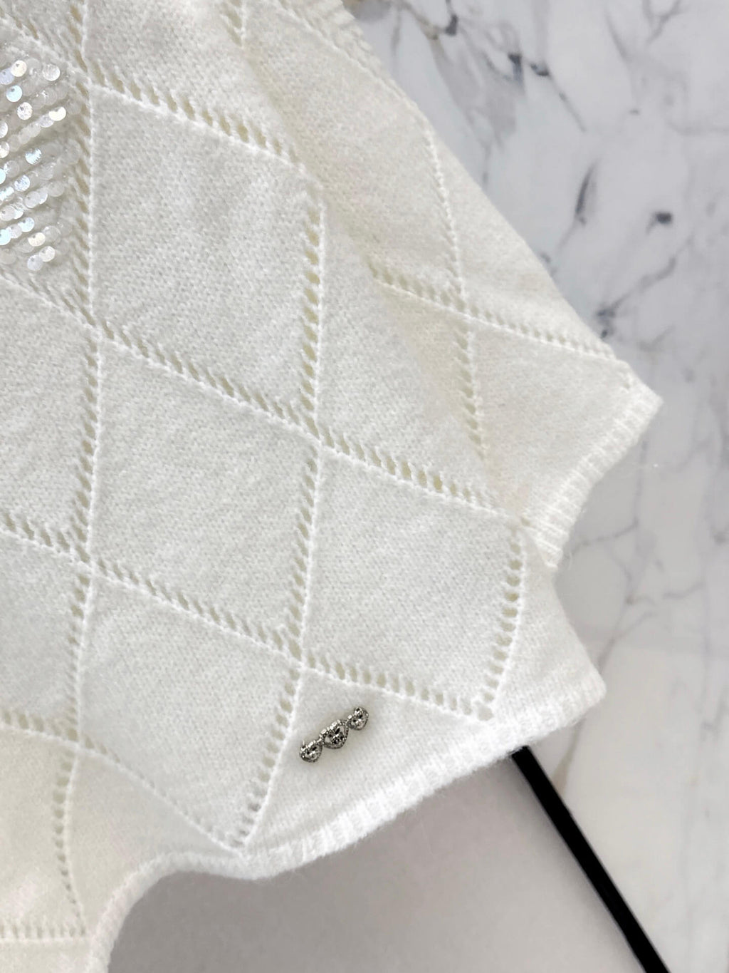 Openwork Diamond Sequin Knit Top