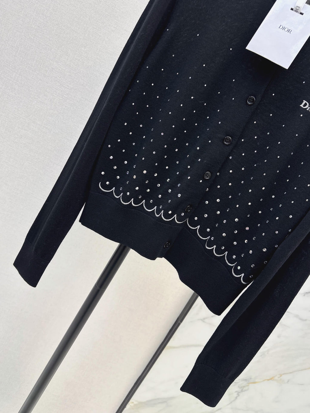 Gradient Rhinestone Crew Neck Cardigan