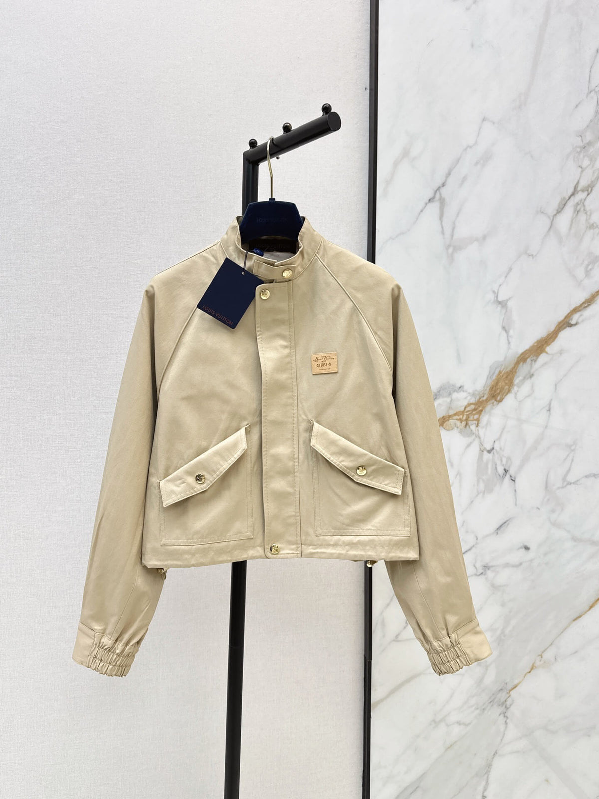 Stand Collar Label Cropped Jacket