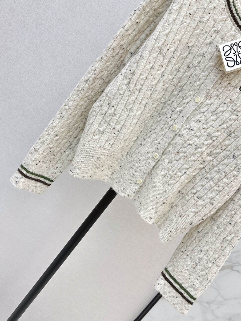 Speckled Cable Knit Crew Neck Cardigan