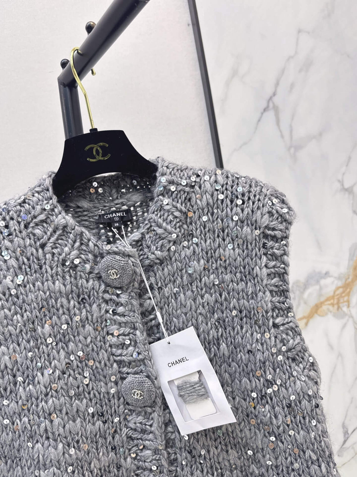 Sequin Chunky Knit Ruffle Vest