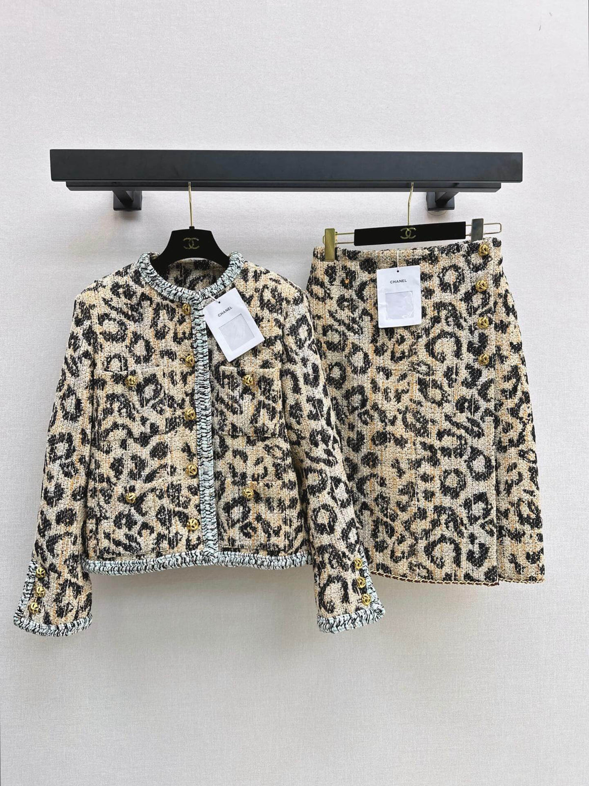 Leopard Tweed Jacket Skirt Set
