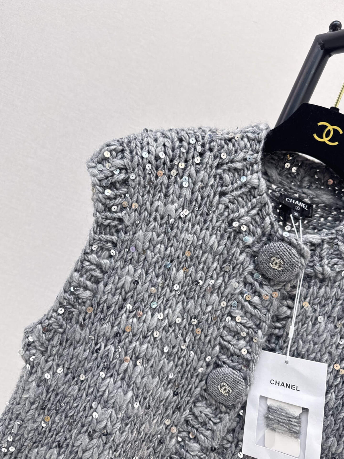 Sequin Chunky Knit Ruffle Vest