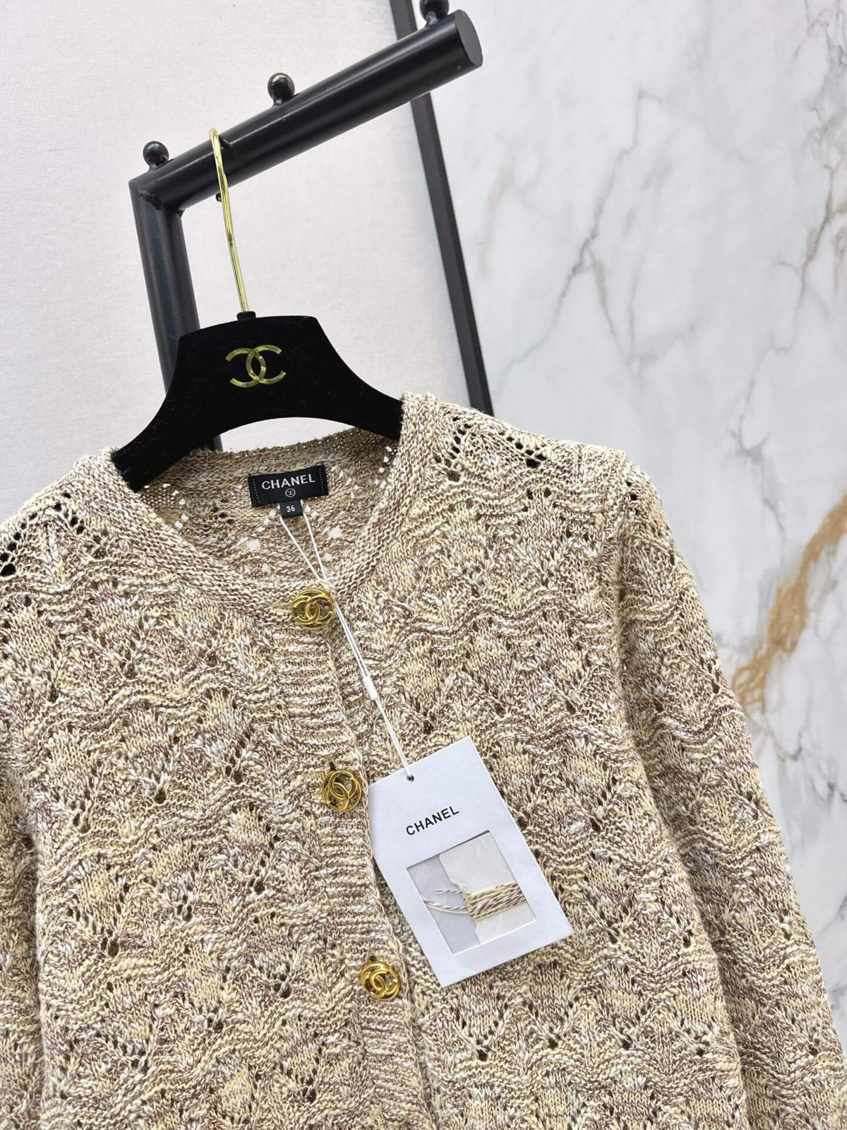 Hollow Round Neck Knit Cardigan