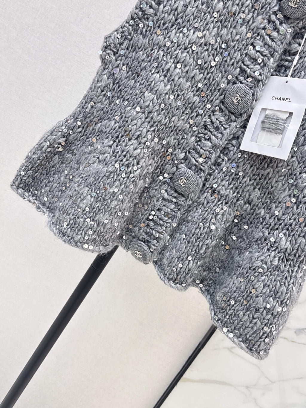 Sequin Chunky Knit Ruffle Vest