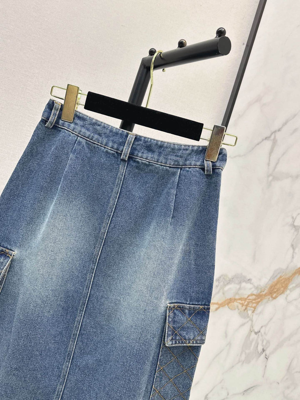 Cargo Denim Midi Skirt