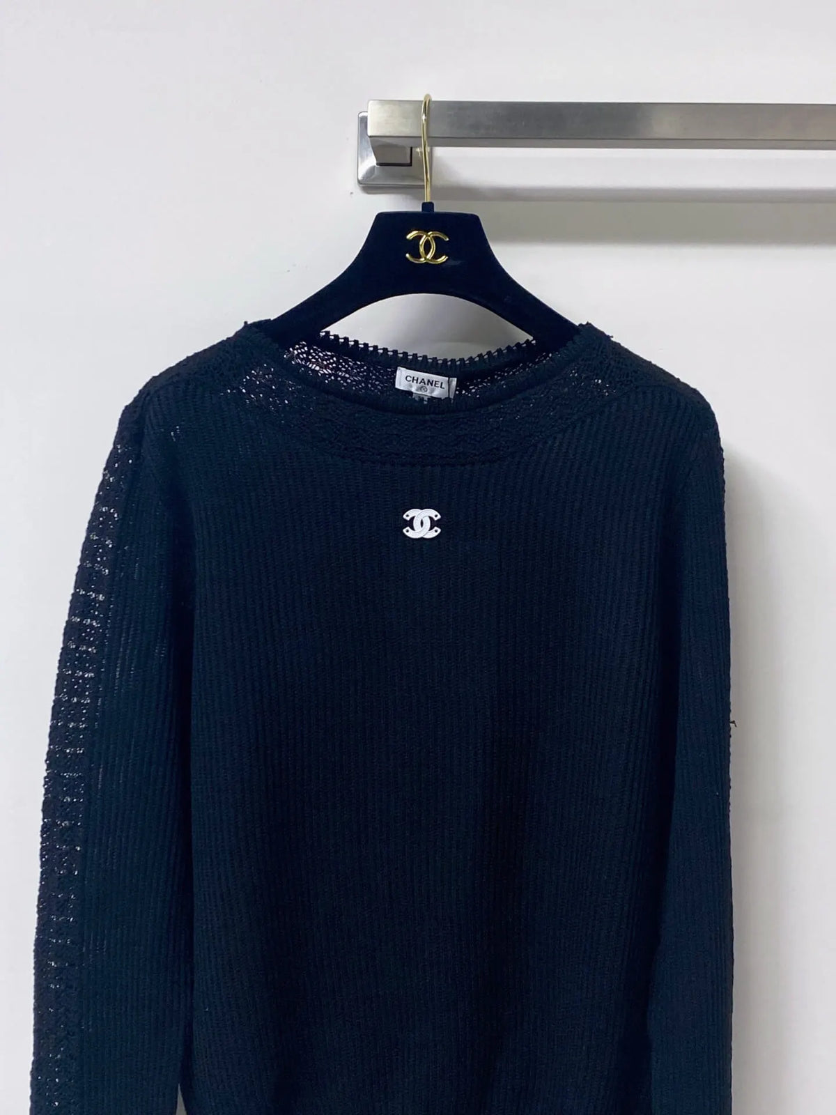 Scallop Neck Hollow Panel Rib Knit Top
