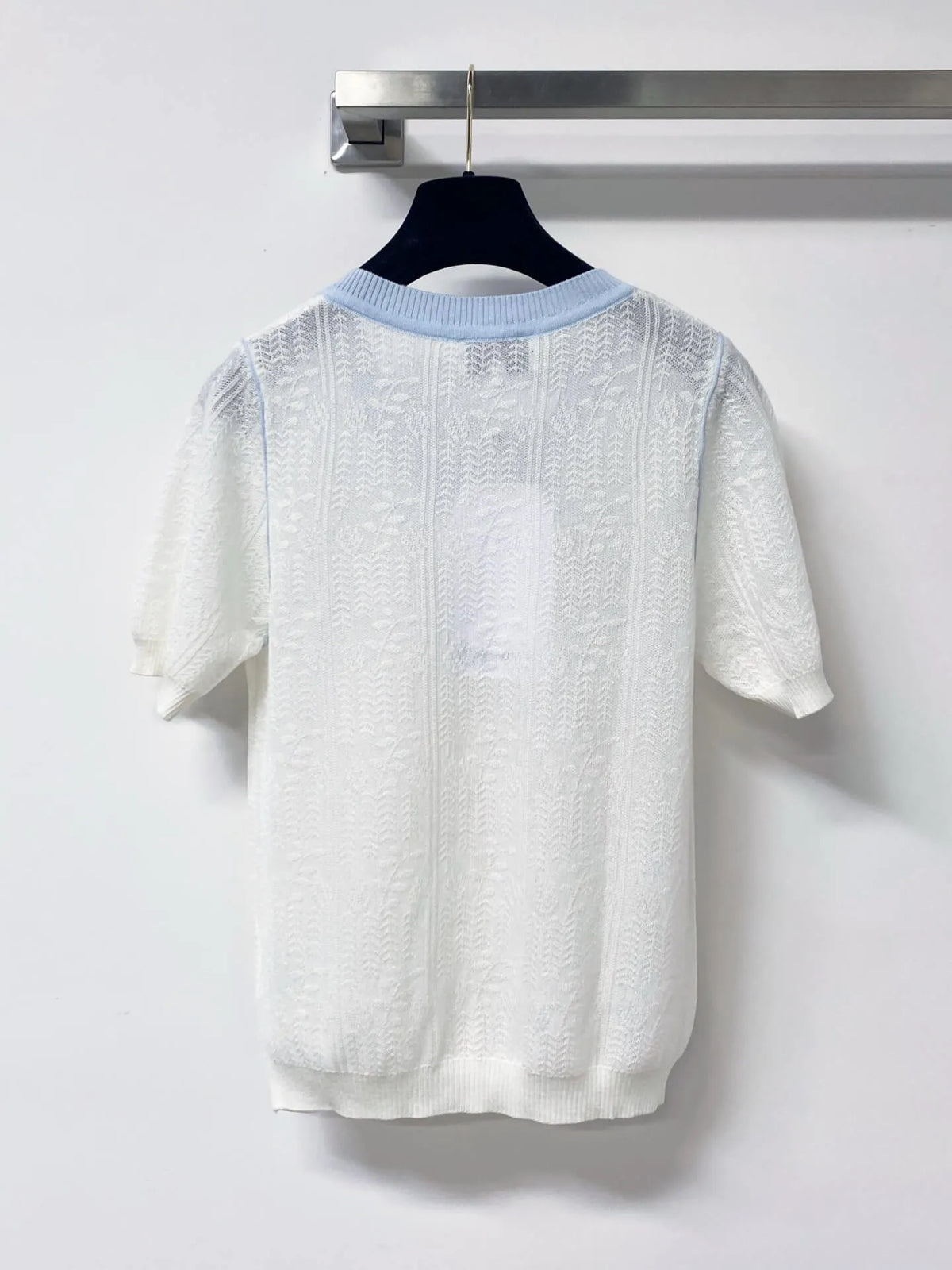 Jacquard V-Neck Short Sleeve Knit Cardigan