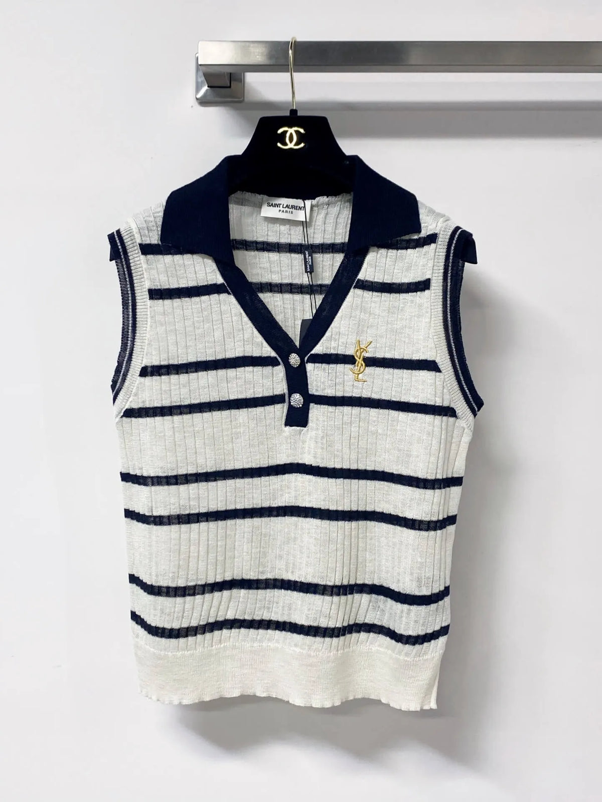 Vintage Striped Polo Collar Knit Vest