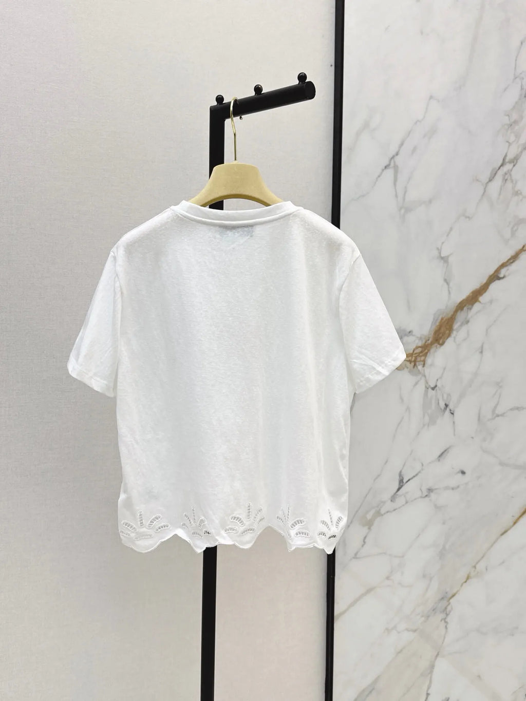 Eyelet Scalloped Hem Logo Patch Tee