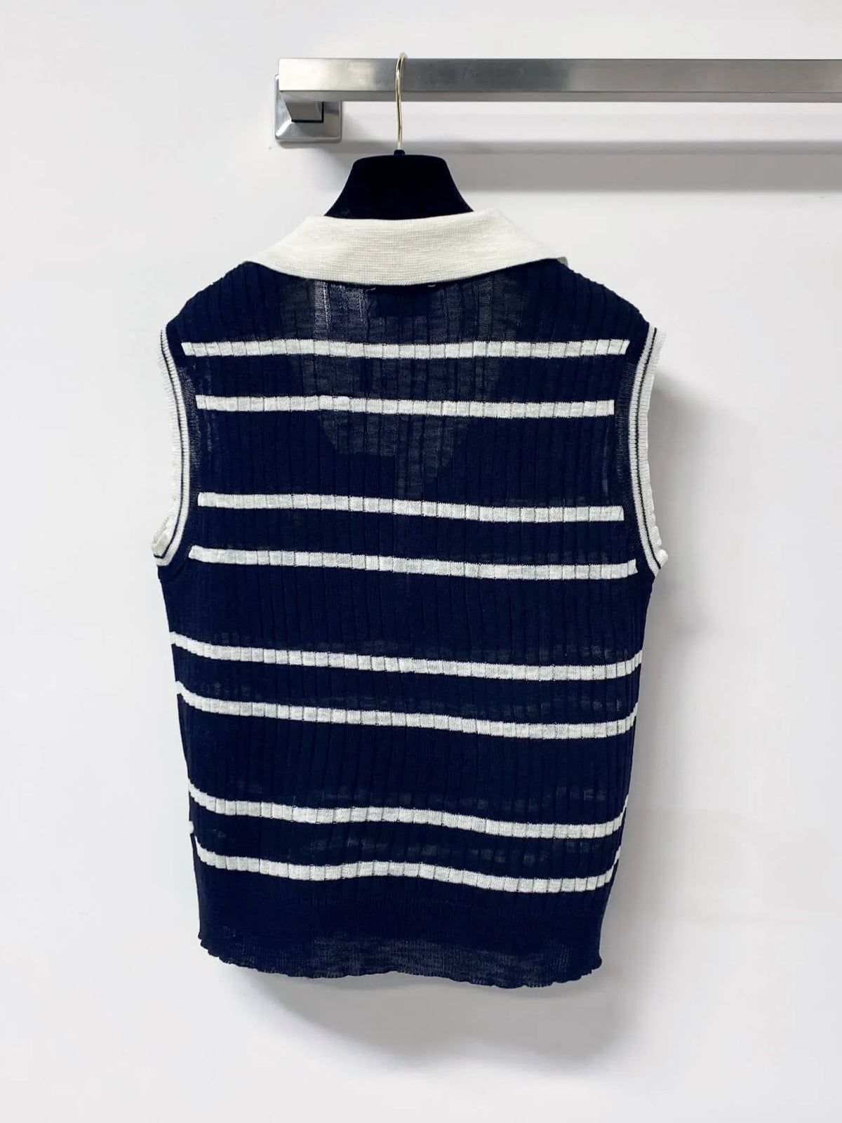Vintage Striped Polo Collar Knit Vest