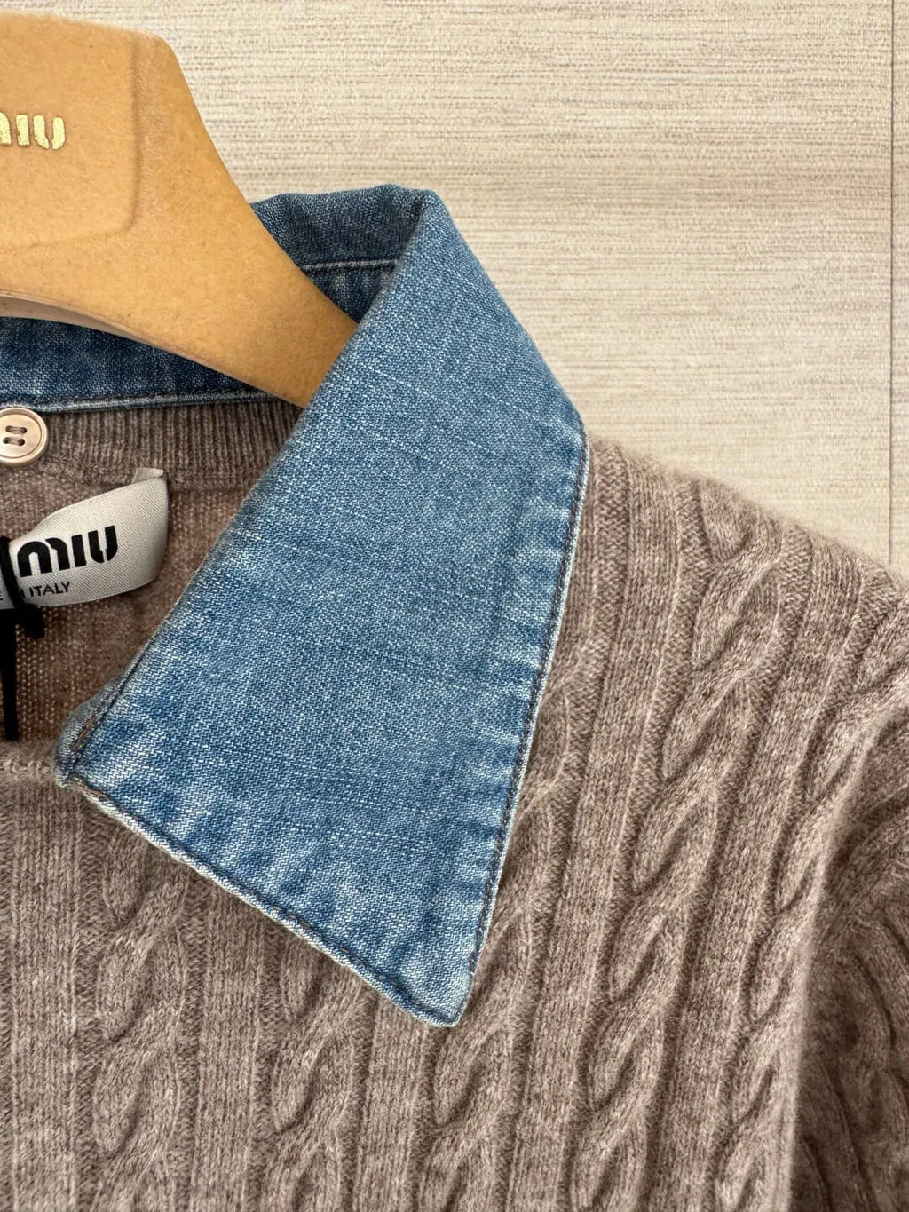 Cable Knit Denim Collar Top