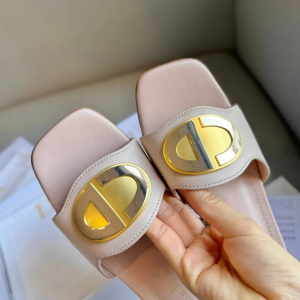 Classic Pink Round-Buckle Block Heel Sandals