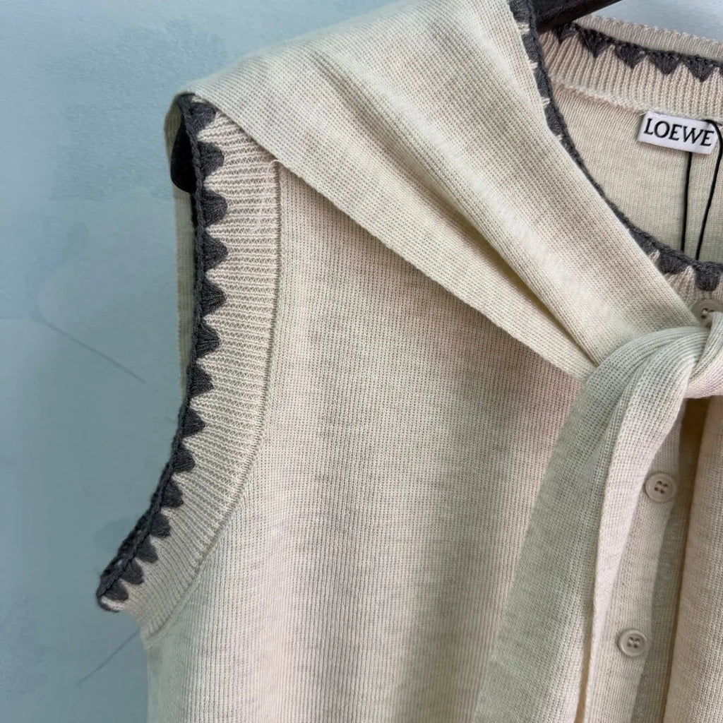 Tie Shawl Scallop Edge Knit Vest