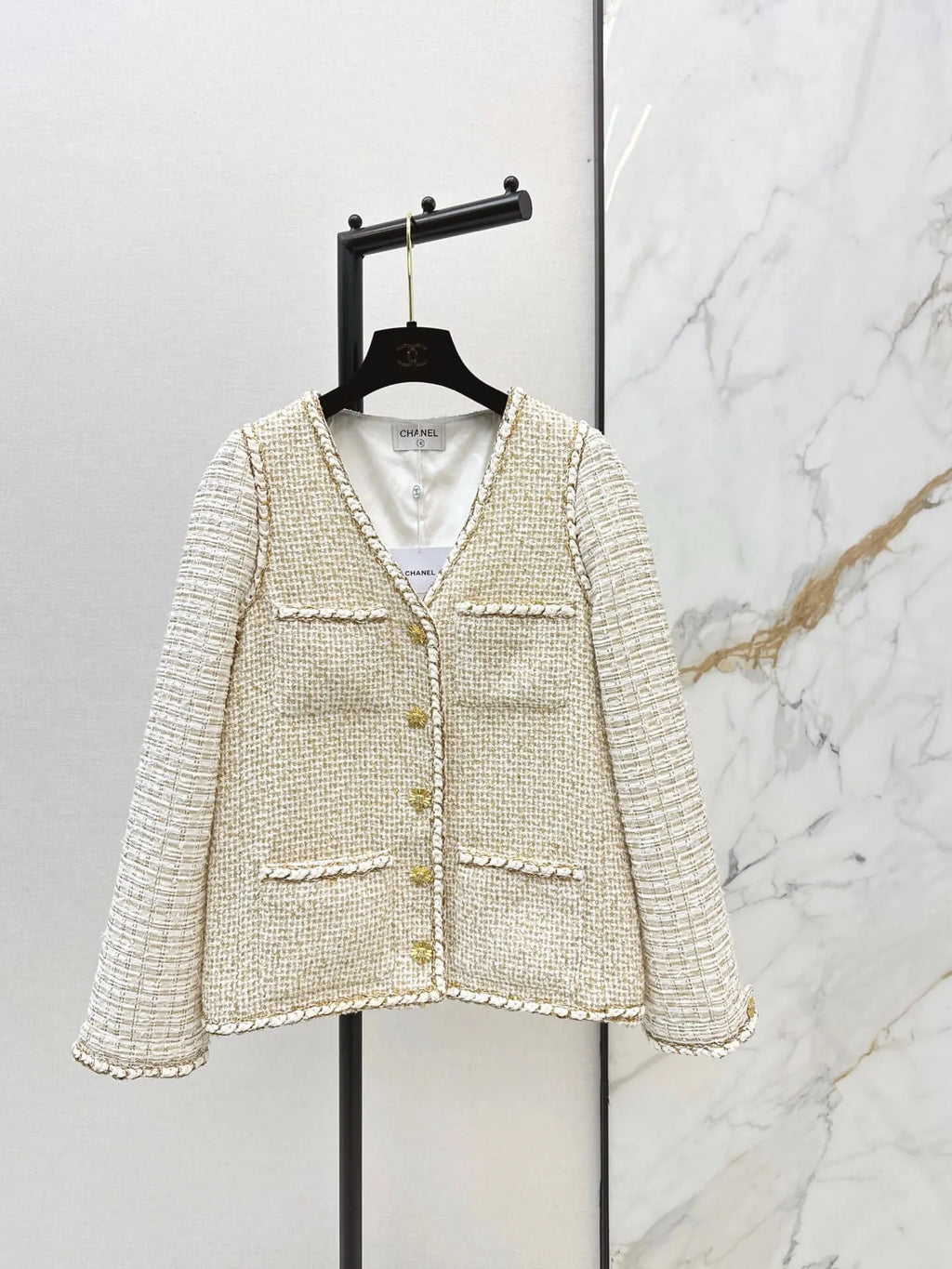 Patchwork Tweed Jacket V-Neck